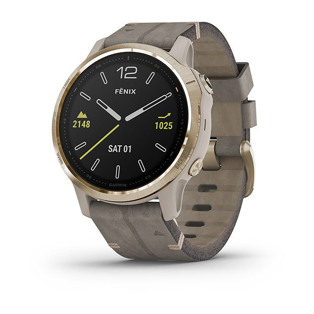 Garmin Fenix 6S Leather Gray Strap Full Color Display Dial Watch - 010-02159-40