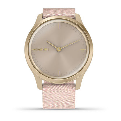 ساعة Garmin Vivomove Style بحزام نايلون وردي، وشاشة ملونة بالكامل