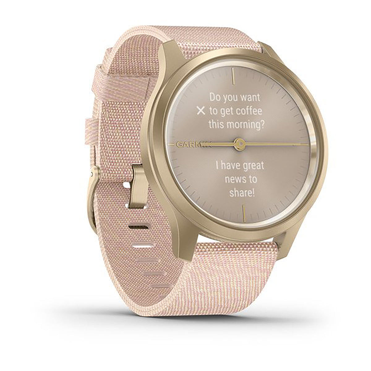 ساعة Garmin Vivomove Style بحزام نايلون وردي، وشاشة ملونة بالكامل