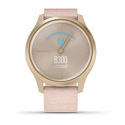 ساعة Garmin Vivomove Style بحزام نايلون وردي، وشاشة ملونة بالكامل