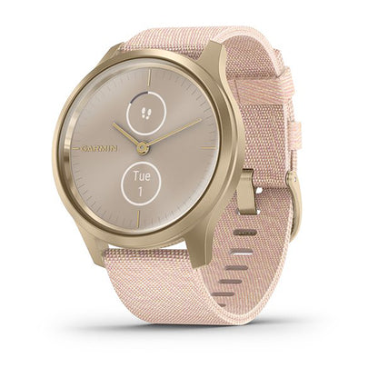 ساعة Garmin Vivomove Style بحزام نايلون وردي، وشاشة ملونة بالكامل