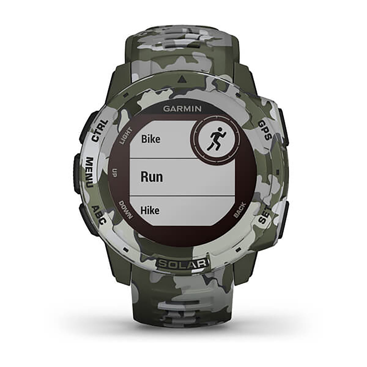 ساعة Garmin Instinct Solar إصدار Camo بسوار سيليكون بنقشة التمويه Lichen وشاشة ملونة بالكامل