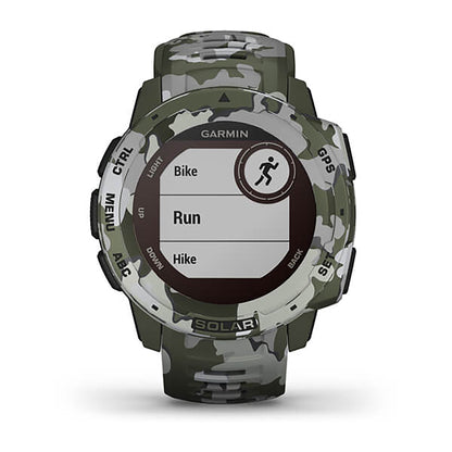 ساعة Garmin Instinct Solar إصدار Camo بسوار سيليكون بنقشة التمويه Lichen وشاشة ملونة بالكامل