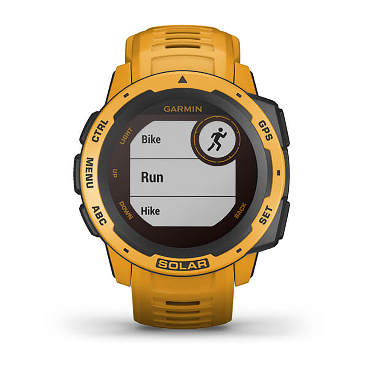 ساعة Garmin Instinct Solar بسوار سيليكون باللون الأصفر (Sunburst) وشاشة ملونة بالكامل