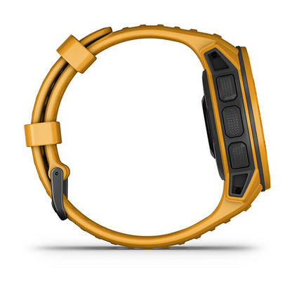 ساعة Garmin Instinct Solar بسوار سيليكون باللون الأصفر (Sunburst) وشاشة ملونة بالكامل
