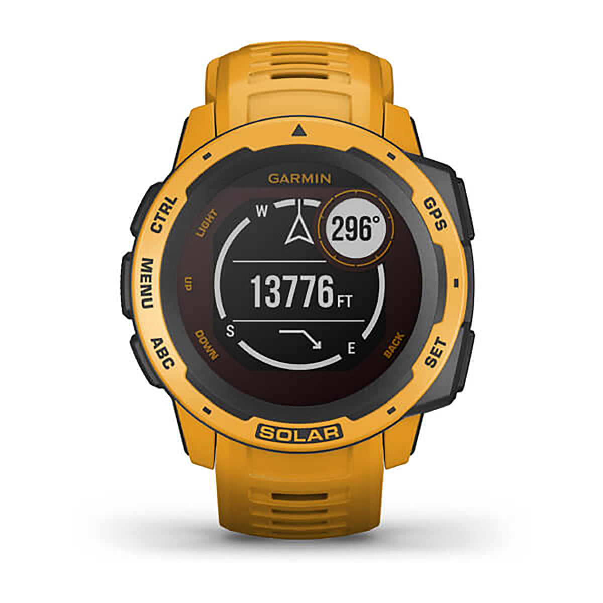 ساعة Garmin Instinct Solar بسوار سيليكون باللون الأصفر (Sunburst) وشاشة ملونة بالكامل