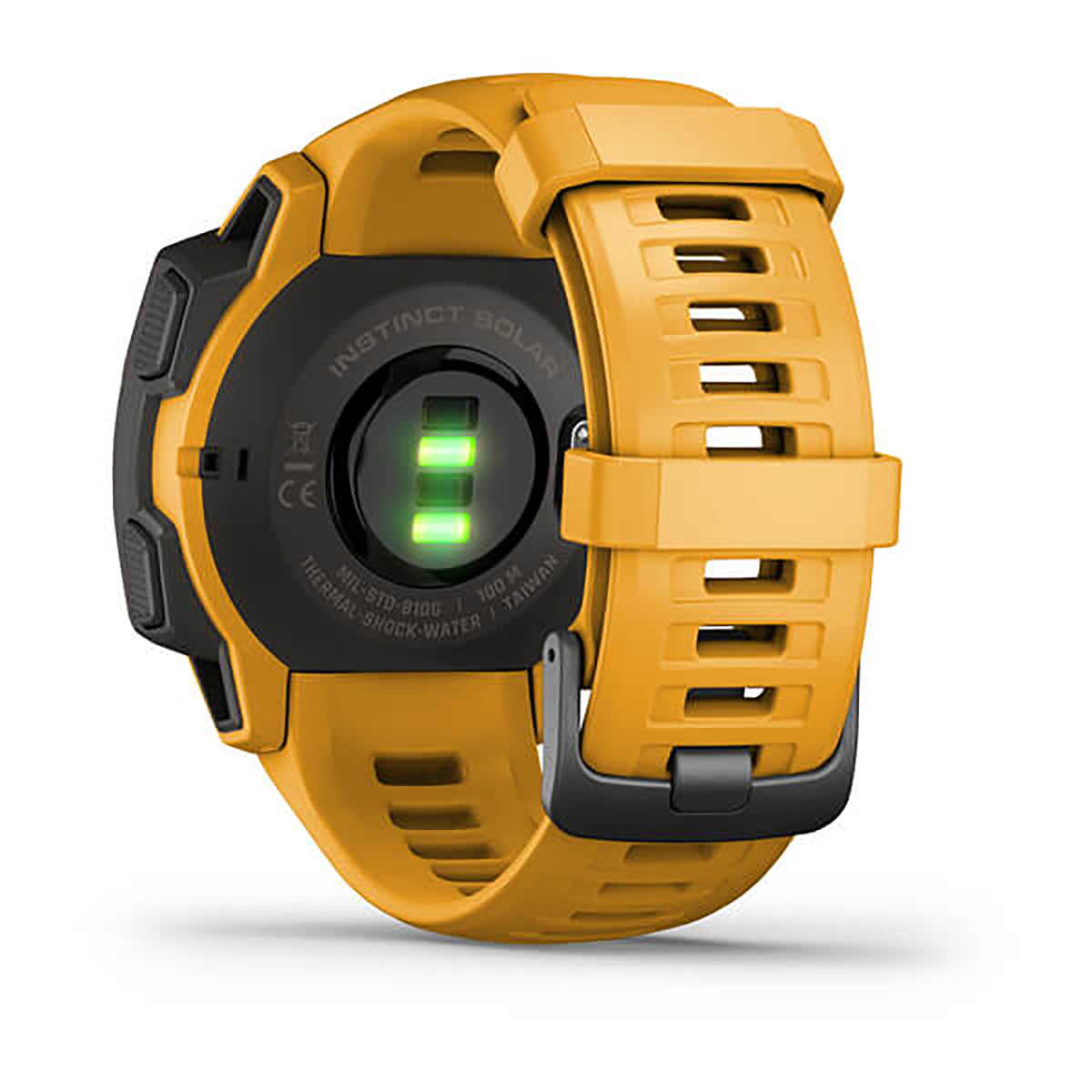 ساعة Garmin Instinct Solar بسوار سيليكون باللون الأصفر (Sunburst) وشاشة ملونة بالكامل