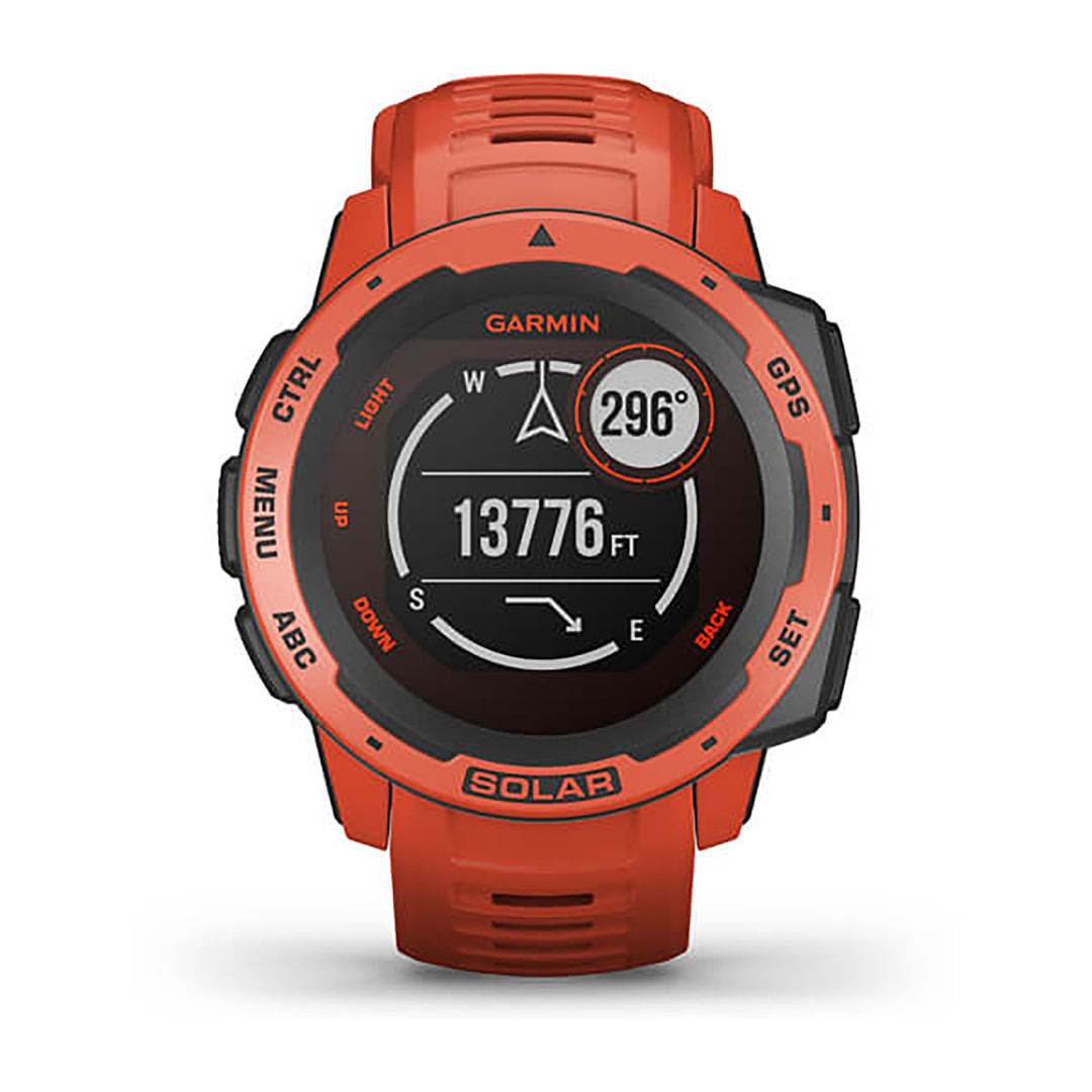 Garmin Instinct Solar Silicone Flame Red Strap Full Color Display Dial Watch - 010-02293-20