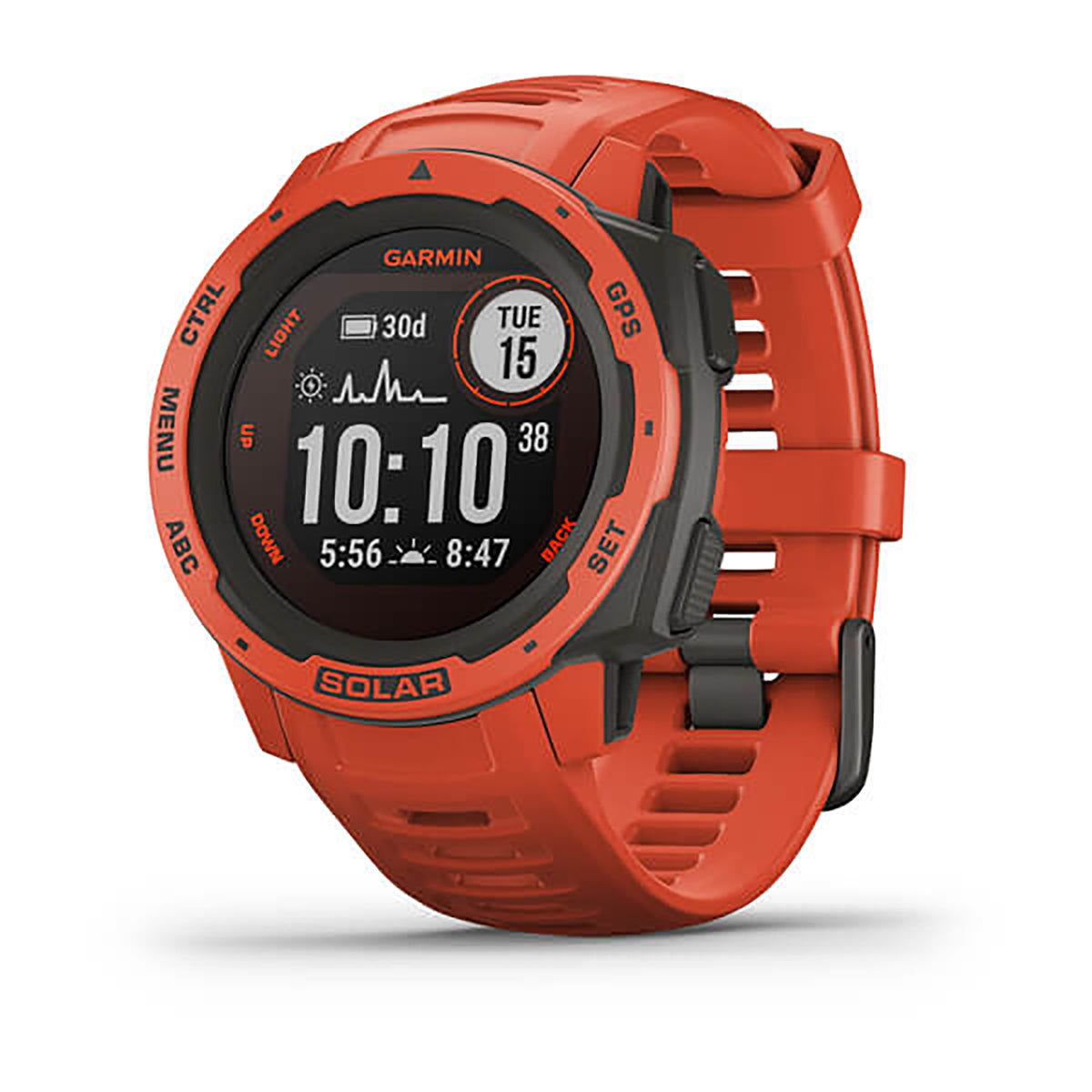 Garmin Instinct Solar Silicone Flame Red Strap Full Color Display Dial Watch