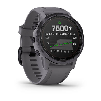 ساعة Garmin Fenix 6S بحزام سيليكون رمادي وشاشة ملونة بالكامل