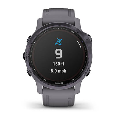 ساعة Garmin Fenix 6S بحزام سيليكون رمادي وشاشة ملونة بالكامل