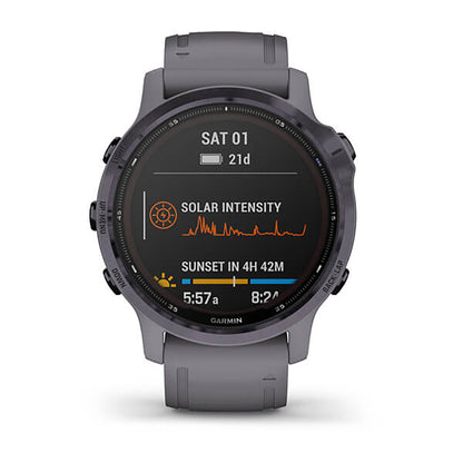 ساعة Garmin Fenix 6S بحزام سيليكون رمادي وشاشة ملونة بالكامل