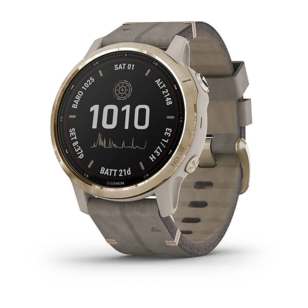 Garmin Fenix 6S Leather Suede Strap Full Color Display Dial Watch - 010-02409-26