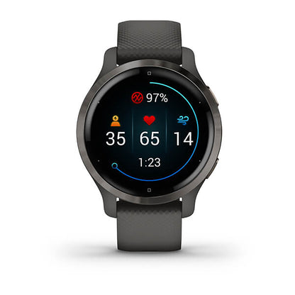 ساعة Garmin Venu 2 S بشاشة ملونة كاملة وحزام سيليكون بلون جرافيت