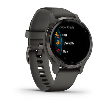 ساعة Garmin Venu 2 S بشاشة ملونة كاملة وحزام سيليكون بلون جرافيت
