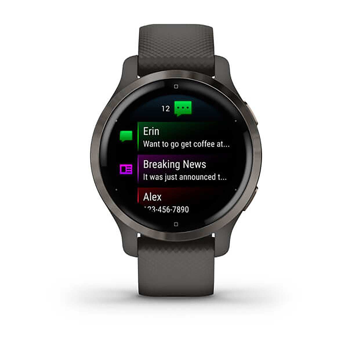 ساعة Garmin Venu 2 S بشاشة ملونة كاملة وحزام سيليكون بلون جرافيت