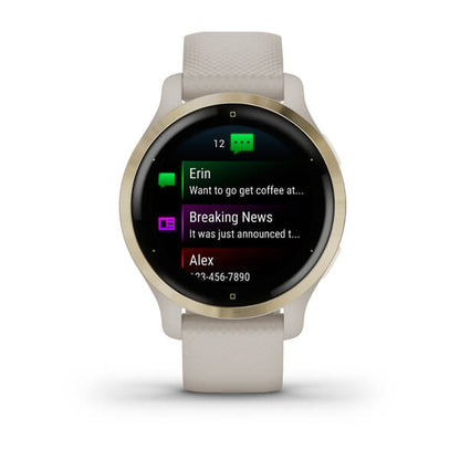 ساعة Garmin Venu 2S بسوار سيليكون باللون الرملي الفاتح وشاشة ملونة بالكامل