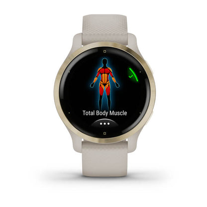 ساعة Garmin Venu 2S بسوار سيليكون باللون الرملي الفاتح وشاشة ملونة بالكامل