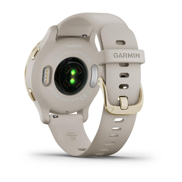 ساعة Garmin Venu 2S بسوار سيليكون باللون الرملي الفاتح وشاشة ملونة بالكامل