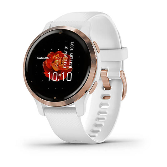 ساعة Garmin Venu 2S بسوار سيليكون أبيض وشاشة ملونة بالكامل