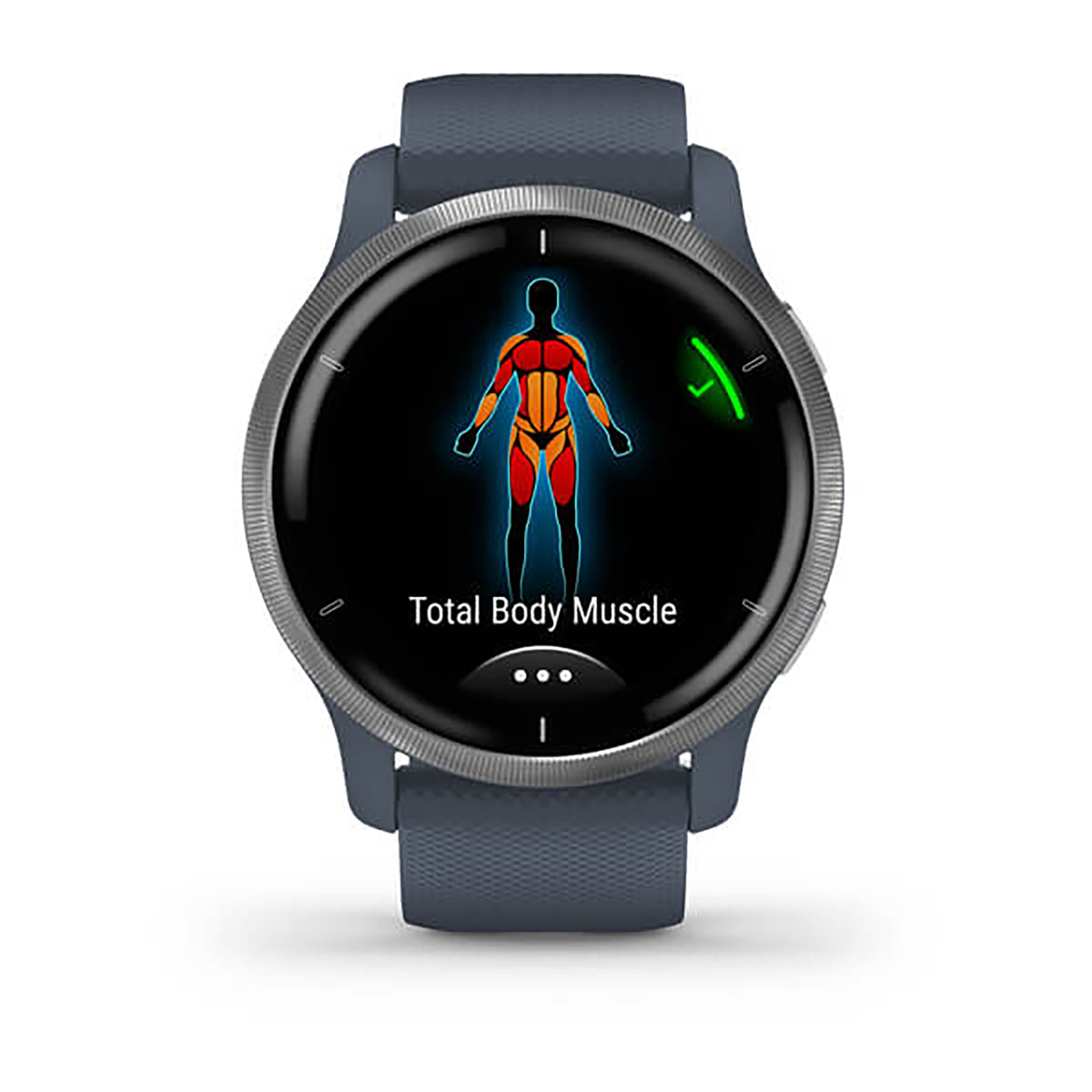 ساعة Garmin Venu 2S بسوار سيليكون باللون الأزرق الجرانيتي وشاشة ملونة بالكامل