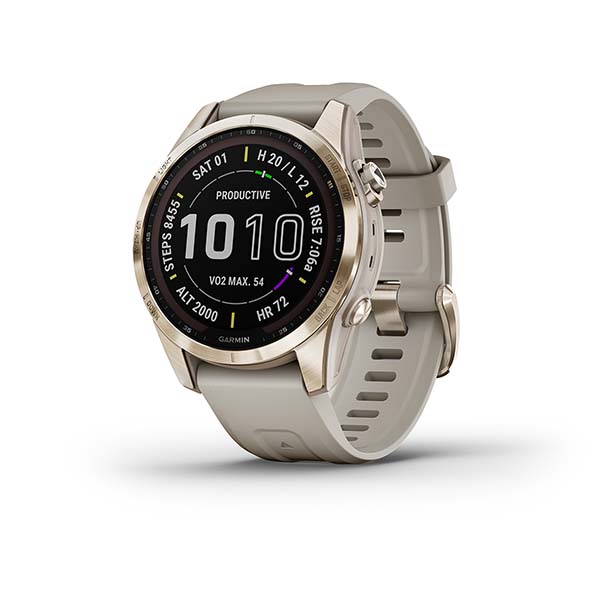 Garmin Fenix 7S Sapphire Cream Gold Titanium With Light Sand Band Full Display Watch