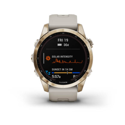 Garmin Fenix 7S Sapphire Cream Gold Titanium With Light Sand Band Full Display Watch
