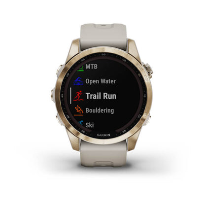 Garmin Fenix 7S Sapphire Cream Gold Titanium With Light Sand Band Full Display Watch