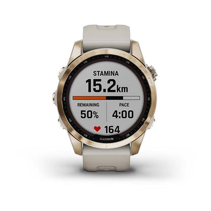 Garmin Fenix 7S Sapphire Cream Gold Titanium With Light Sand Band Full Display Watch