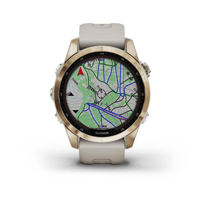 Garmin Fenix 7S Sapphire Cream Gold Titanium With Light Sand Band Full Display Watch