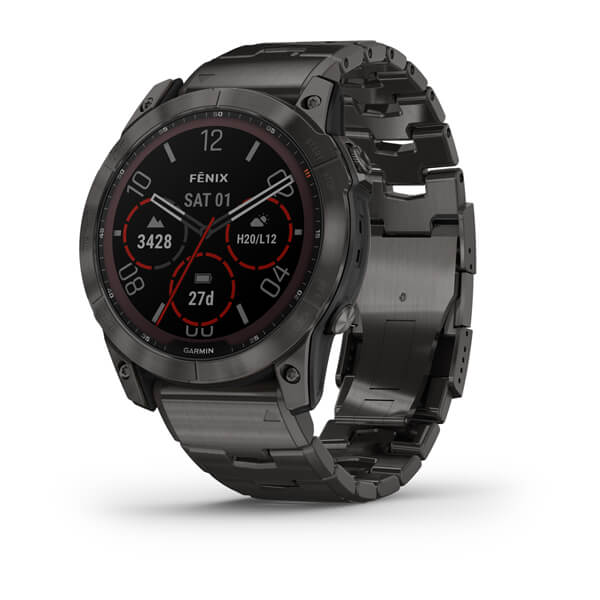 Garmin Fenix 7X Sapphire Solar Carbon Grey DLC Vented Titanium Band Full Display Watch