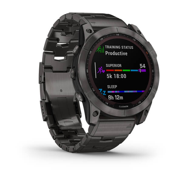 Garmin Fenix 7X Sapphire Solar Carbon Grey DLC Vented Titanium Band Full Display Watch