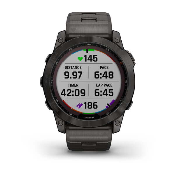 Garmin Fenix 7X Sapphire Solar Carbon Grey DLC Vented Titanium Band Full Display Watch