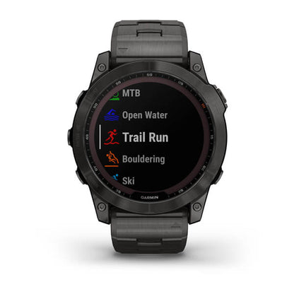 Garmin Fenix 7X Sapphire Solar Carbon Grey DLC Vented Titanium Band Full Display Watch