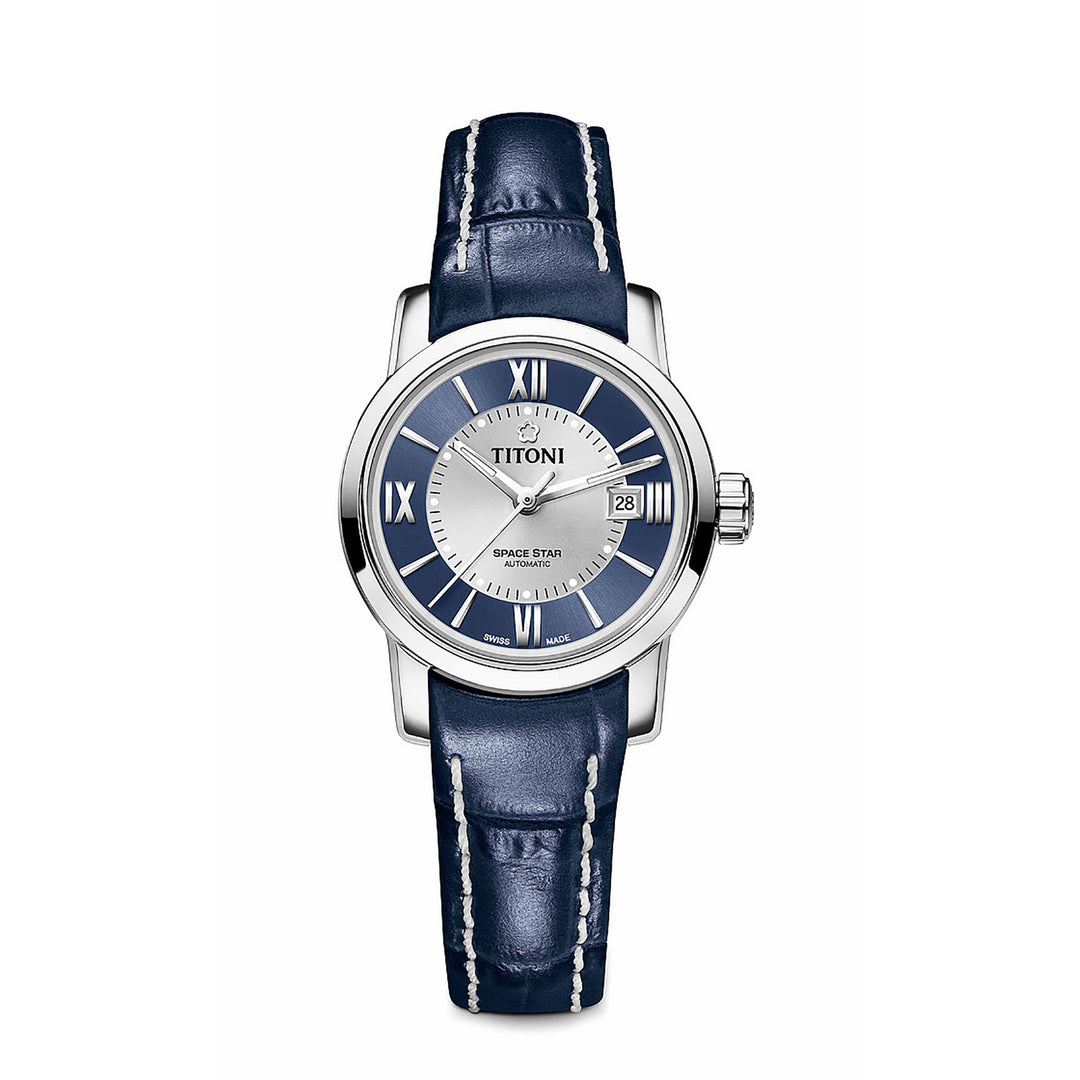 TITONI WOMEN'S SPACE STAR AUTOMATIC SILVER BLUE DIAL WATCH