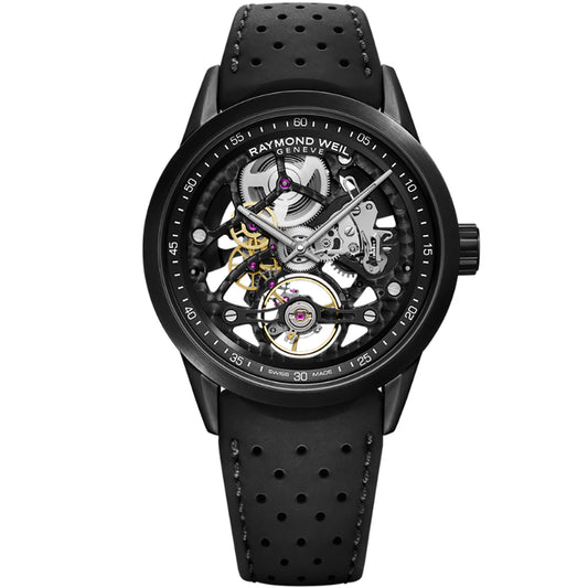 ساعة ريموند ويل فري لانسر RW1212 للرجال بهيكل عظمي وميناء أسود أوتوماتيكية