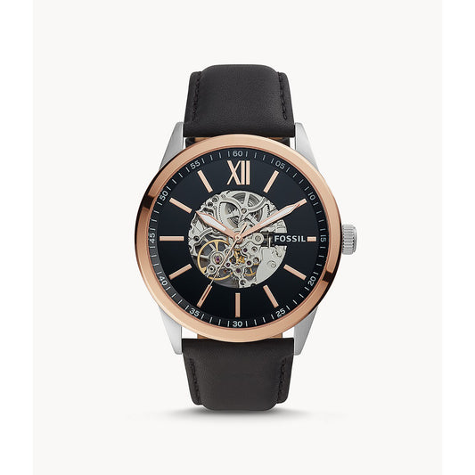Fossil Automatic Men's Watch Gold Plated Leather Strap