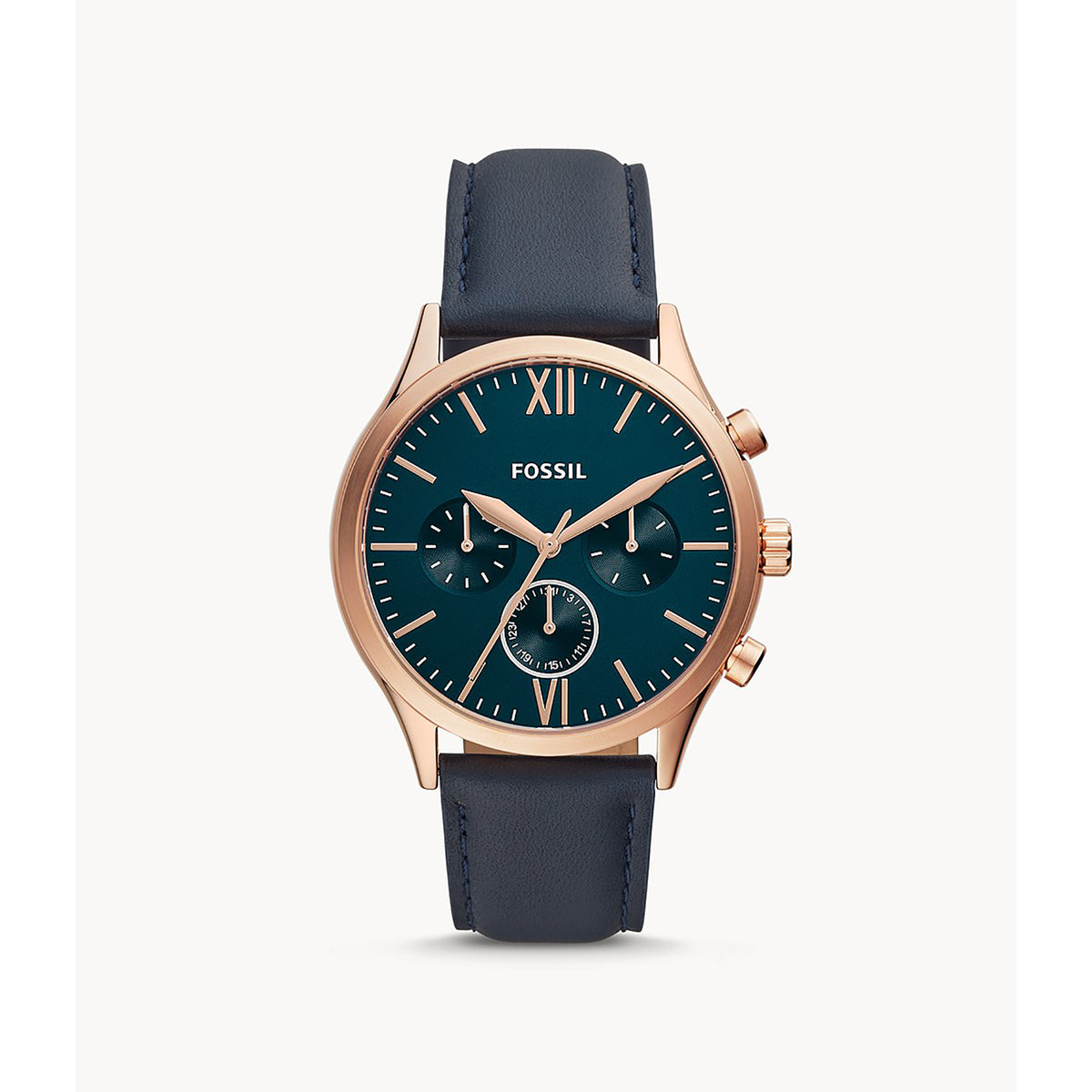 Fossil Analog Men's Watch Gold Plated Leather Strap