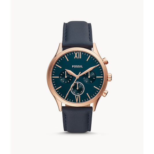 Fossil Analog Men's Watch Gold Plated Leather Strap