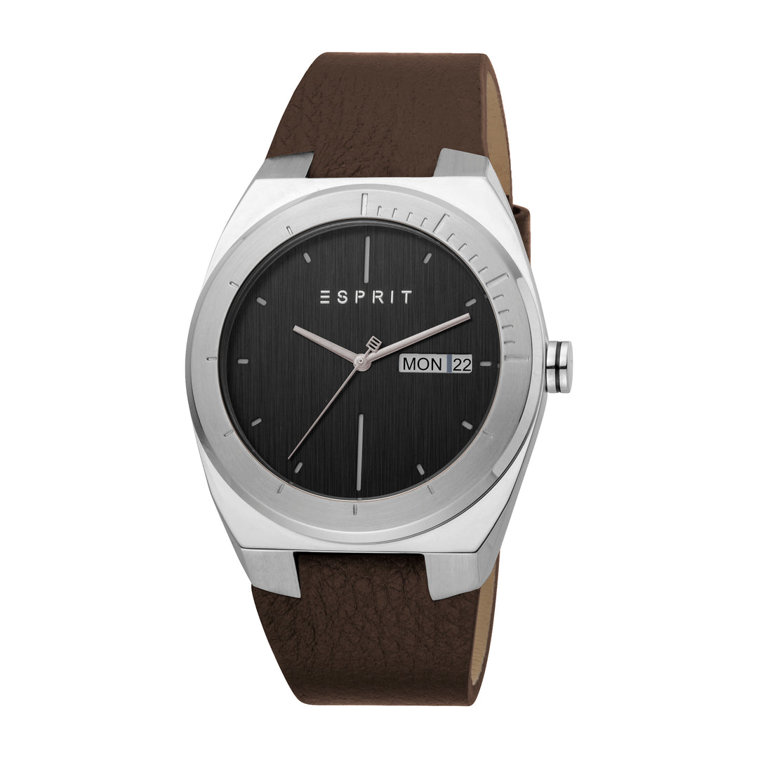 Esprit Men's Strike 3Hd Fashion Quartz Black Leather Strap