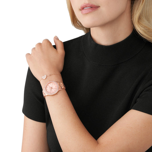 Michael Kors Liliane Three-Hand Rose Gold-Tone Stainless Steel Women's Watch And Stainless Steel Bracelet Set