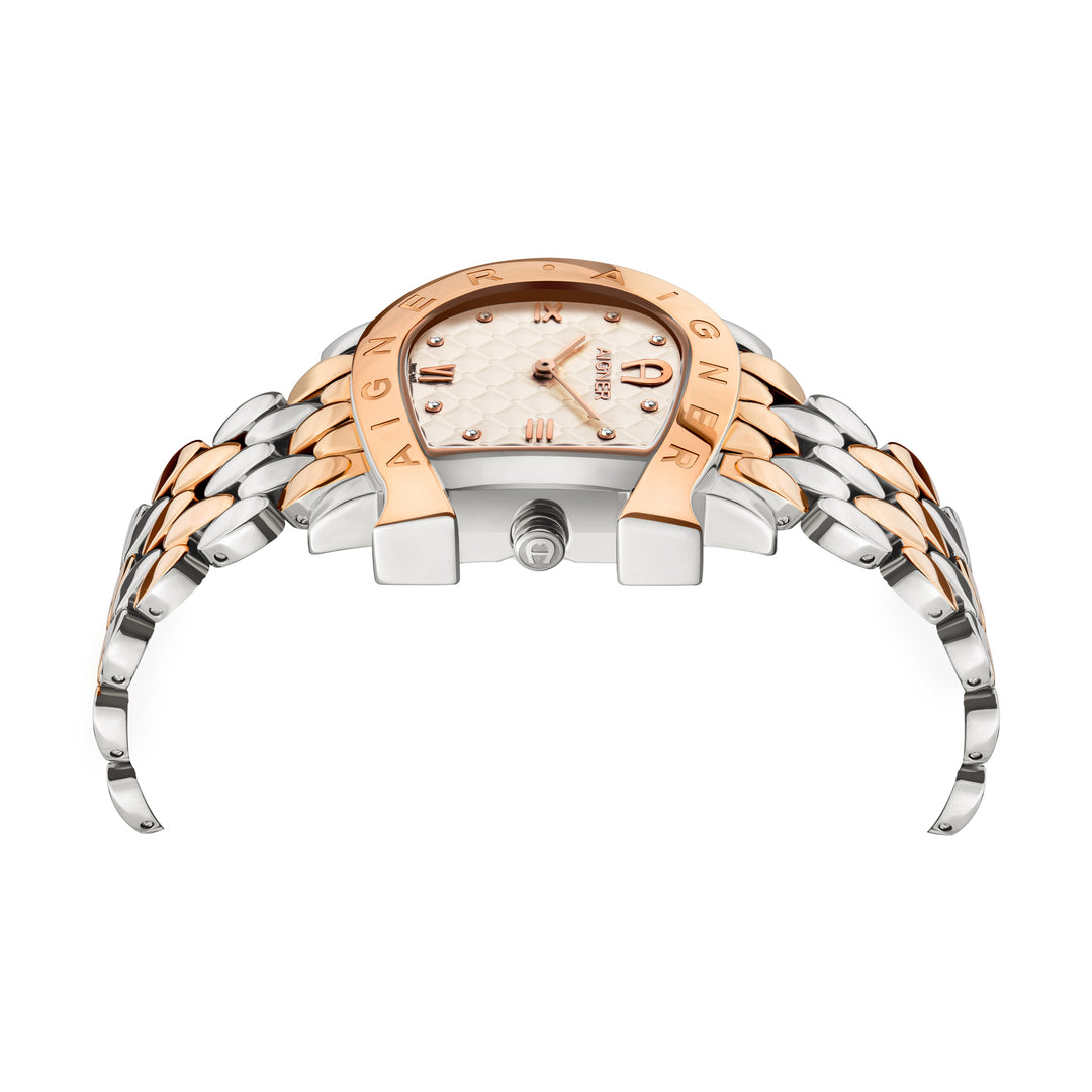 AIGNER MASSA LADIES TWO TONE ROSE GOLD BRACELET WHITE DIAL WATCH