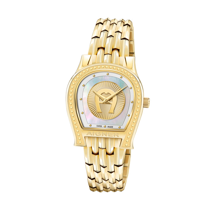 AIGNER VITTORIA LADIES GOLD BRACELET WHITE MOP DIAL WATCH