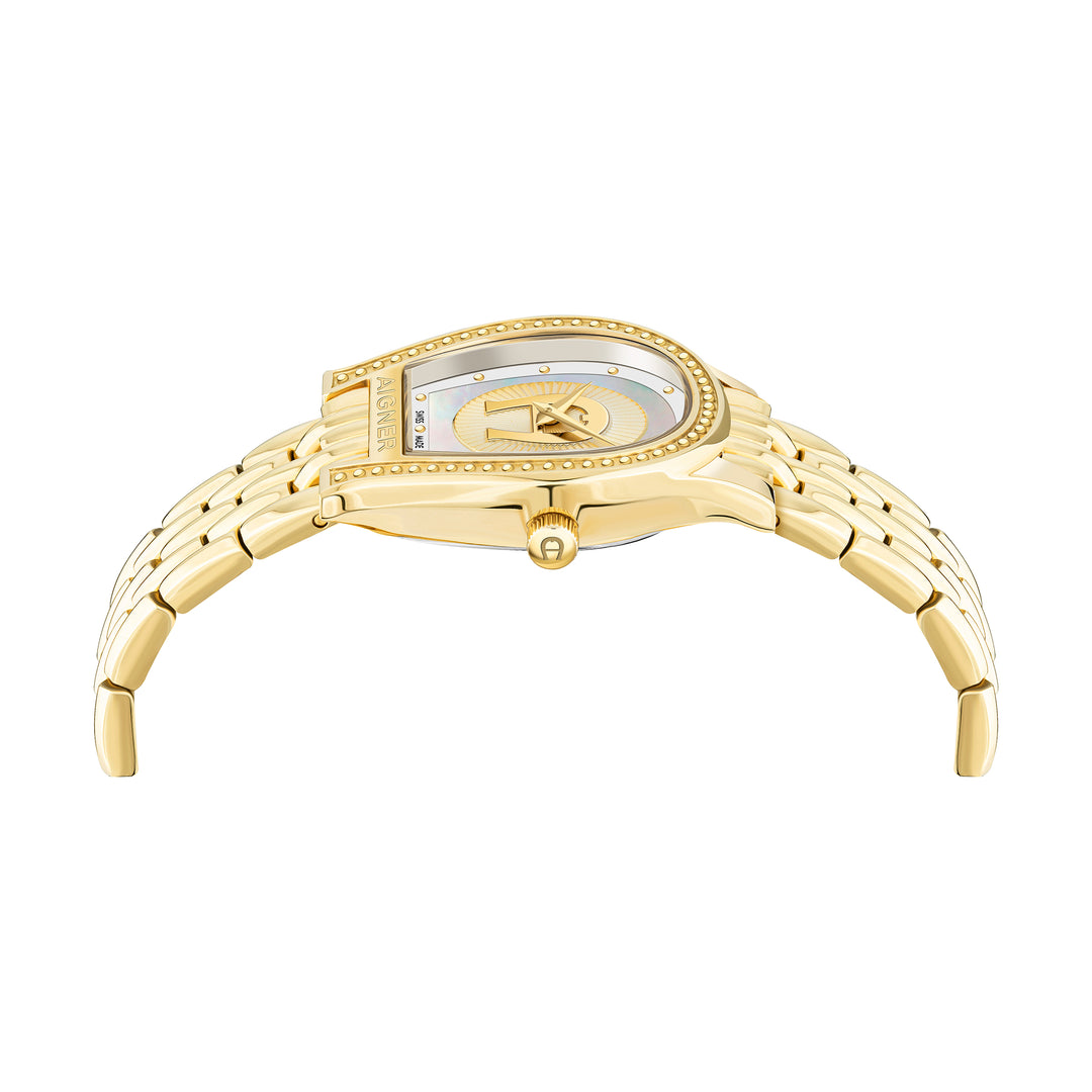 AIGNER VITTORIA LADIES GOLD BRACELET WHITE MOP DIAL WATCH