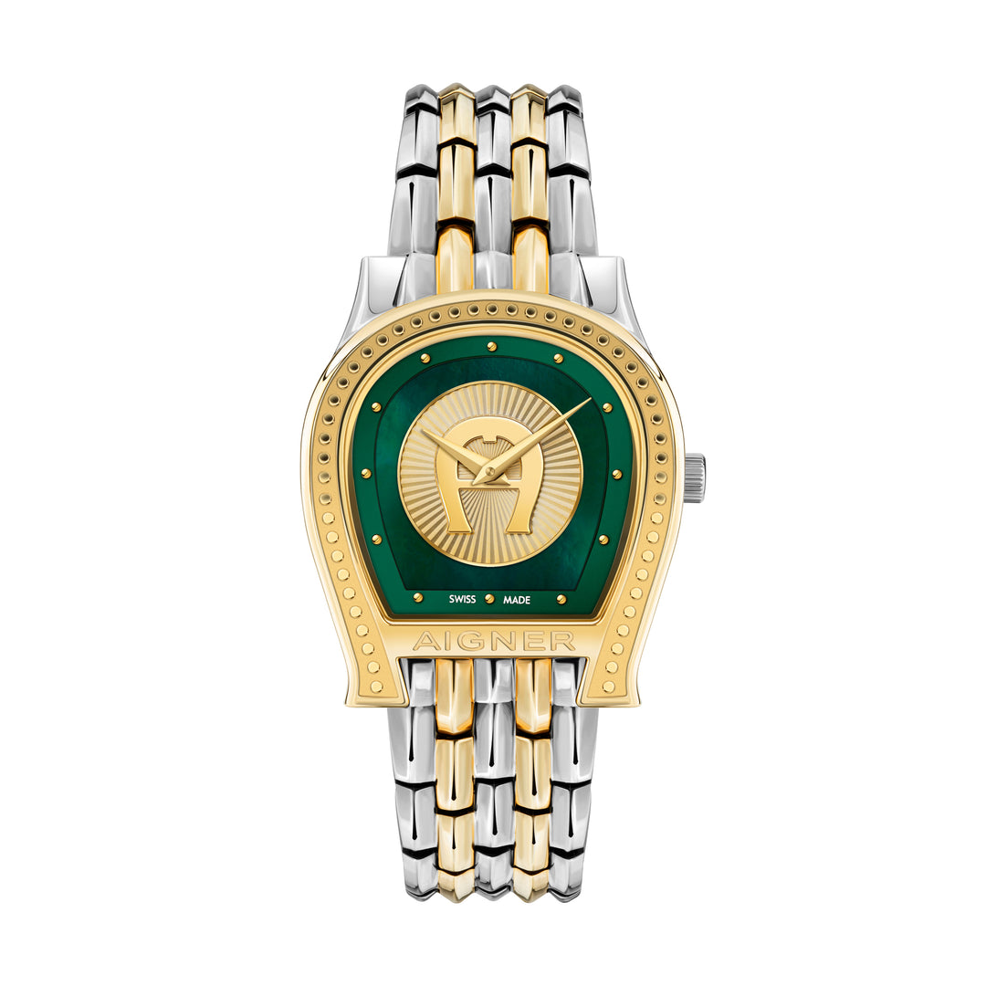 Aigner Vittoria Ladies Two Tone Gold Bracelet Green Mop Dial Watch | Arwlg2100105 | The Watch House. Shop at www.watches.ae Regular price AED 3000 . Online offers available.
