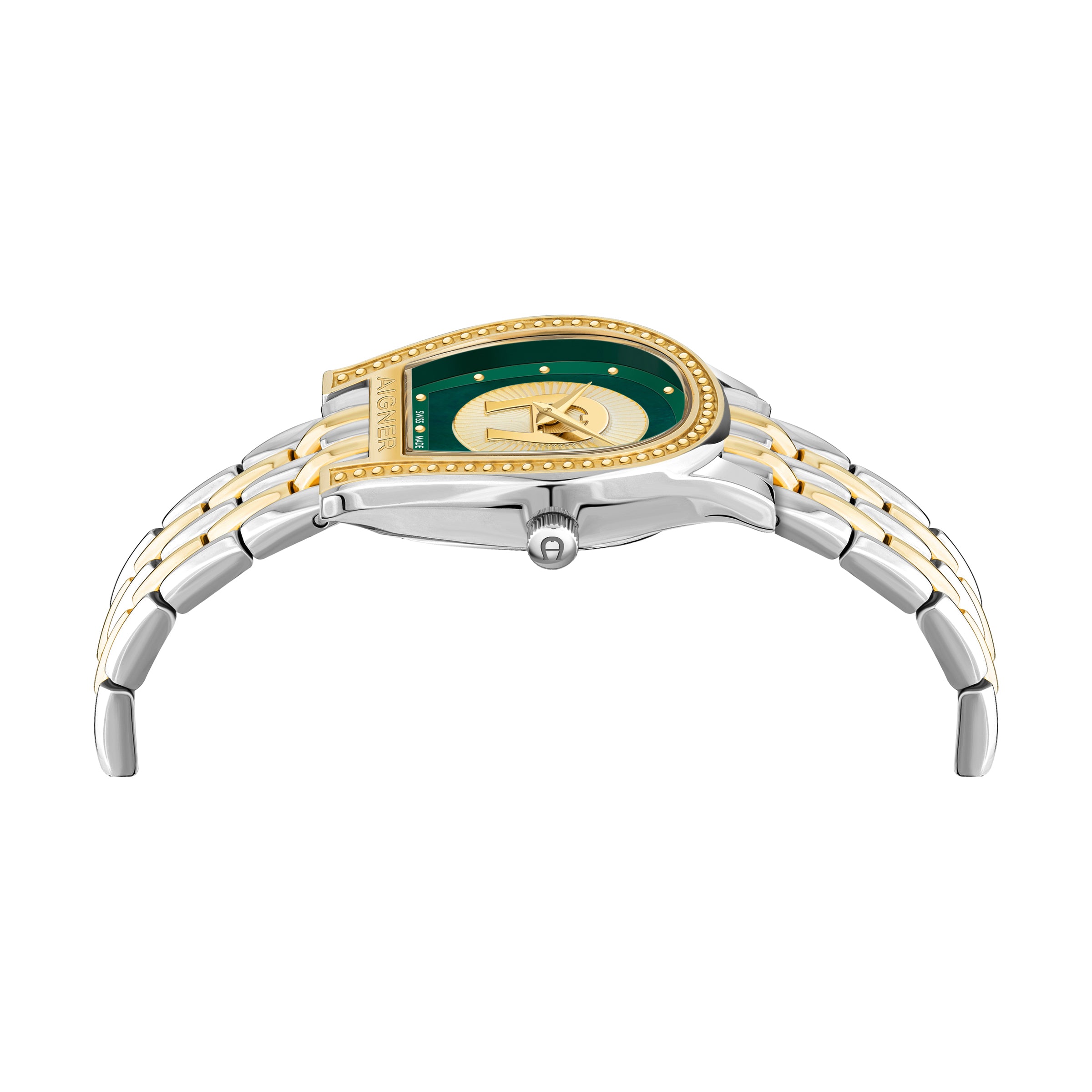 Aigner Vittoria Ladies Two Tone Gold Bracelet Green Mop Dial Watch