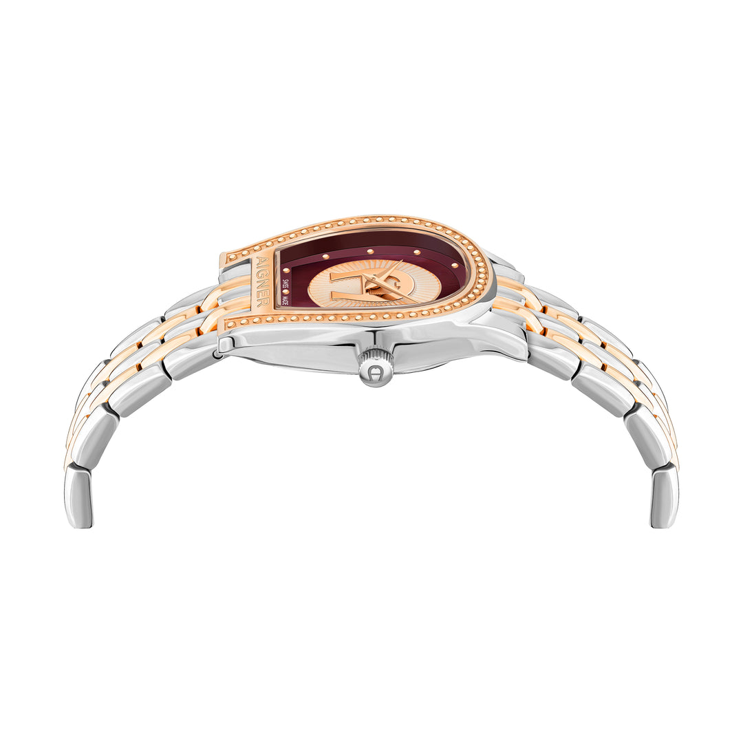 AIGNER VITTORIA LADIES TWO TONE ROSE GOLD BRACELET BURGUNDY MOP DIAL WATCH