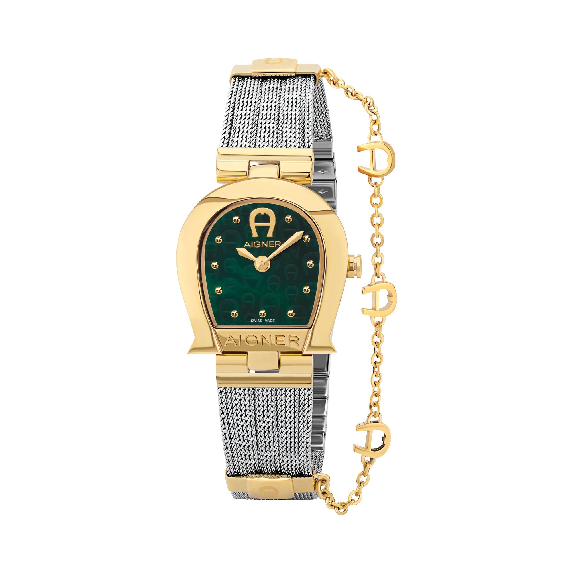 Aigner Cremona Ladies Two Tone Yellow Gold Bracelet Green Mop Dial