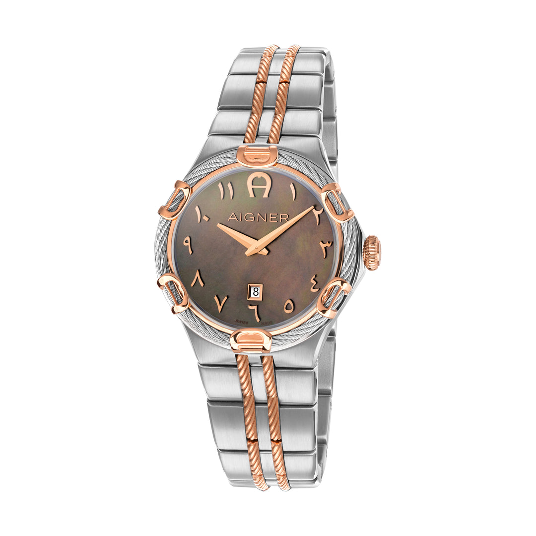 Aigner Parma Ladies Two Tone Rose Gold Bracelet Grey Mop Dial Watch | Ma135209 | The Watch House. Shop at www.watches.ae Regular price AED 3500 . Online offers available.