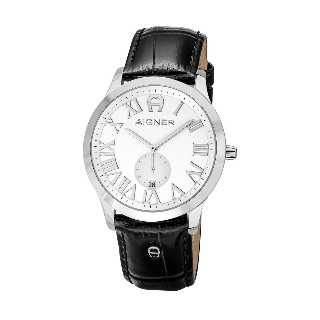Aigner Treviso Gents Black Strap White Dial Watch | Ma44123 | The Watch House. Shop at www.watches.ae Regular price AED 2000 . Online offers available.